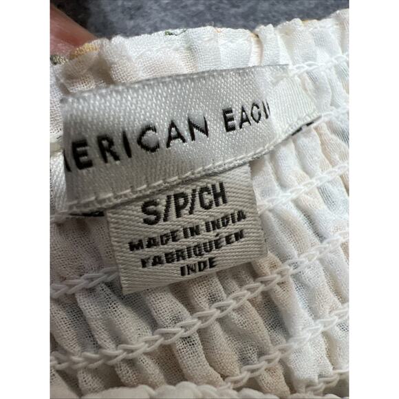 American Eagle Yellow/Black Eyelet Boho Floral Tiered Ruffle Skirts Women Sz SP - Picture 6 of 14